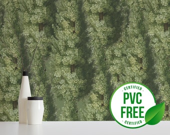 Green dark forest wallpaper | Removable Peel and Stick wallpaper or Unpasted wallpaper - PVC-Free | Bold Tree Leaf Self-adhesive wallpaper