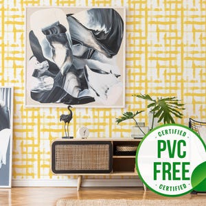 Yellow brush stroke self-adhesive wallpaper | Gingham Peel and Stick wallpaper or Unpasted wallpaper - PVC-Free | Brush stroke wallpaper