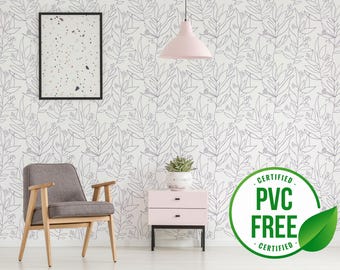 Purple large floral line wallpaper | Removable Peel and Stick wallpaper or Unpasted wallpaper - PVC-Free | Nursery Self-adhesive wallpaper