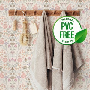 Pink and green floral wallpaper | Removable Peel and Stick wallpaper or Unpasted wallpaper - PVC-Free | Art Deco Self-adhesive wallpaper