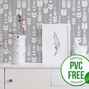 Ligne de feuilles blanches et grises Papier peint | Papier peint amovible ou papier peint non encollé - Sans PVC