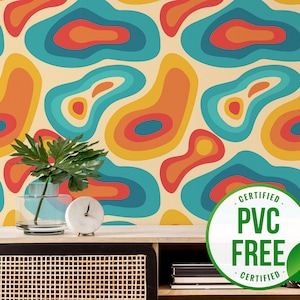 Colorful retro wallpaper | Removable Peel and Stick wallpaper or Unpasted wallpaper - PVC-Free | Abstract Shapes Self-adhesive wallpaper