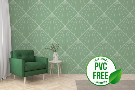 Green Art Deco Geometric Peel and Stick Wallpaper Sample - 19′′x19′′, PVC-Free