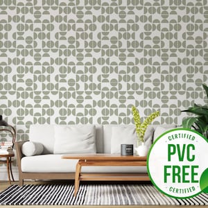 Mid-century modern self-adhesive wallpaper | Geometric Removable Peel and Stick wallpaper or Unpasted wallpaper - PVC-Free