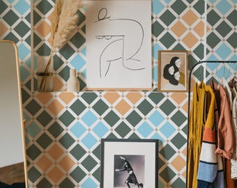 Colorful tile wallpaper | Removable Peel and Stick wallpaper or Unpasted wallpaper - PVC-Free | Geometric Self-adhesive wallpaper