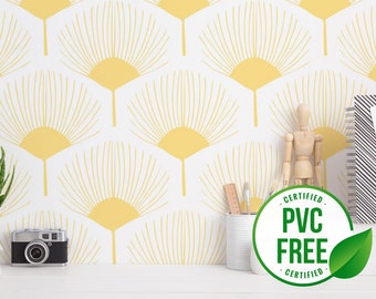 Yellow abstract flower wallpaper | Removable Peel and Stick wallpaper or Unpasted wallpaper - PVC-Free | Seamless Self-adhesive wallpaper