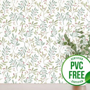 Aquarell weihnachts Tapete | Ablösbare Tapete oder ungeklebte Tapete - PVC-Frei | Blätter Selbstklebende Tapete