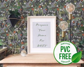 Colorful floral wallpaper | Removable Peel and Stick wallpaper or Unpasted wallpaper - PVC-Free | Bold Self-adhesive wallpaper