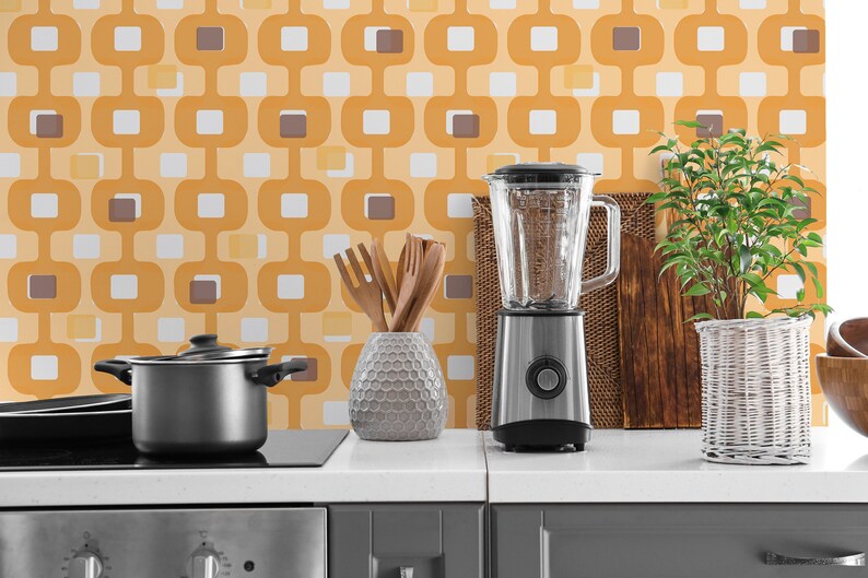 Yellow Midcentury Modern Wallpaper Removable Peel and Stick Etsy