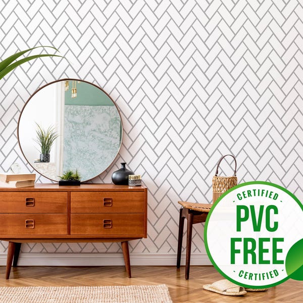 Herringbone self-adhesive wallpaper | Tile removable Peel and Stick wallpaper or Unpasted wallpaper - PVC-Free | Herringbone tile wallpaper