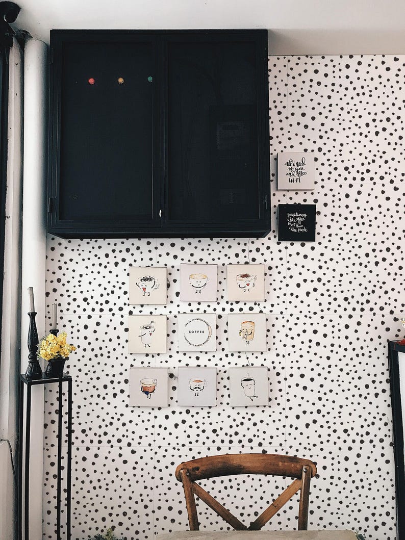 Speckled dot self-adhesive wallpaper | Black and white polka dot Removable Peel and Stick wallpaper or Unpasted wallpaper - PVC-Free image 7