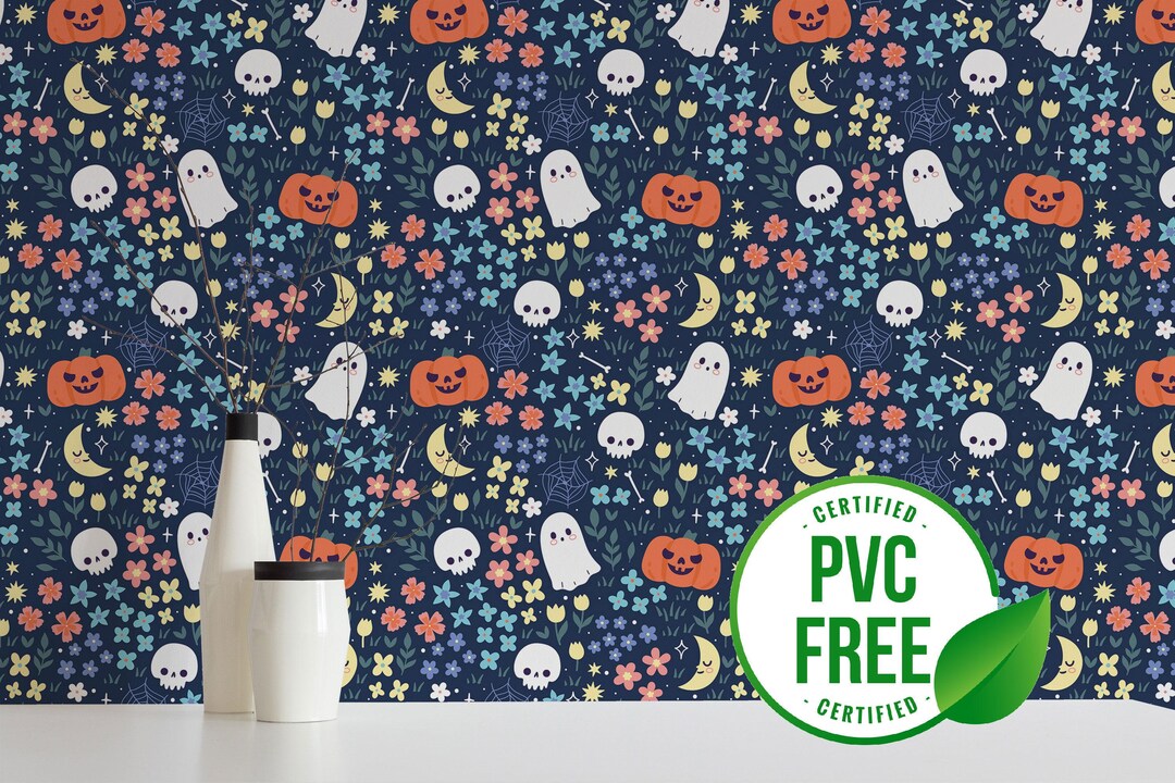 Navy Blue Halloween Wallpaper | Removable Peel and Stick Wallpaper or ...