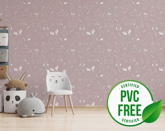 Forest animals wallpaper | Removable Peel and Stick wallpaper or Unpasted wallpaper - PVC-Free | Neutral Self-adhesive wallpaper