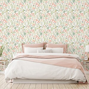 Green soft fall wallpaper | Removable Peel and Stick wallpaper or Unpasted wallpaper - PVC-Free | Floral Leaf Self-adhesive wallpaper image 2