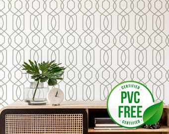 Grün weiße Tapete im Art Deco Stil | Ablösbare Tapete oder ungeklebte Tapete - PVC-Frei