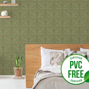 Olive Green Vintage Wallpaper Removable Peel and Stick Wallpaper or