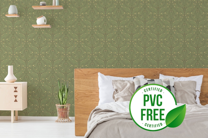 Olive Green Vintage Wallpaper Removable Peel and Stick - Etsy