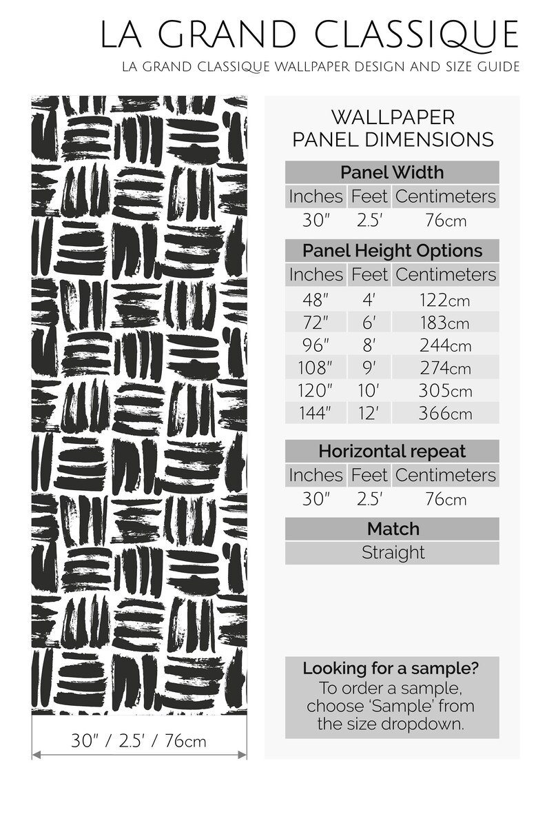 Brushstroke wallpaper | Brush stroke peel and stick wallpaper or Unpasted - PVC-free | Black & White removable wallpaper | Rustic Wall Décor image 4