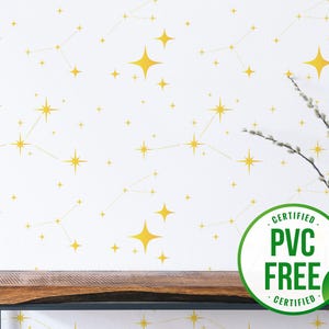 Carta da parati con costellazioni di stelle gialle / Carta da parati rimovibile Peel and Stick o Carta da parati non incollata - Senza PVC / Carta da parati autoadesiva per bambini