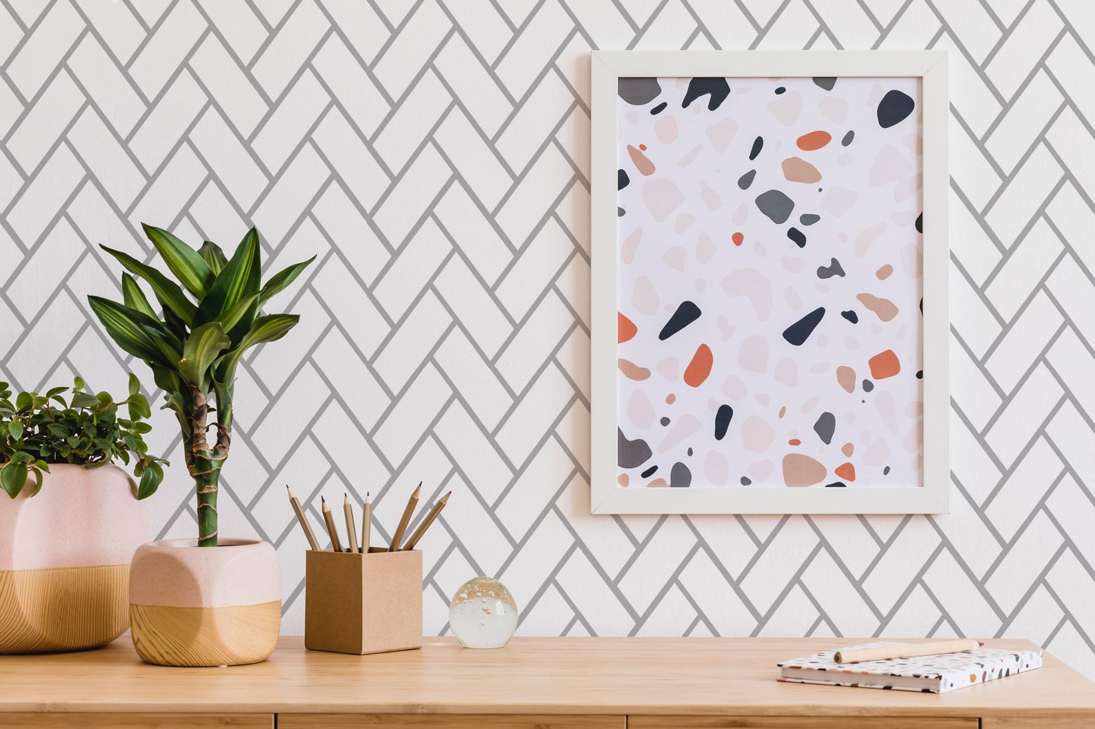 Herringbone Selfadhesive Wallpaper Tile Removable Peel and Etsy