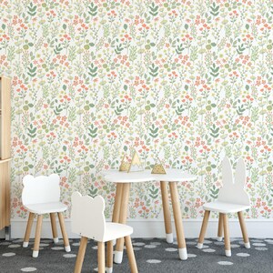 Green soft fall wallpaper | Removable Peel and Stick wallpaper or Unpasted wallpaper - PVC-Free | Floral Leaf Self-adhesive wallpaper image 3