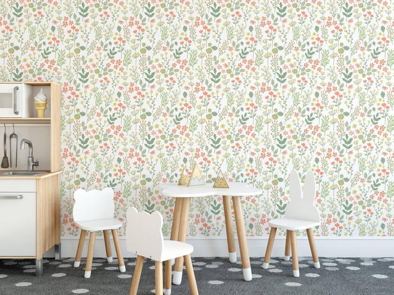 Green soft fall wallpaper | Removable Peel and Stick wallpaper or Unpasted wallpaper - PVC-Free | Floral Leaf Self-adhesive wallpaper image 3