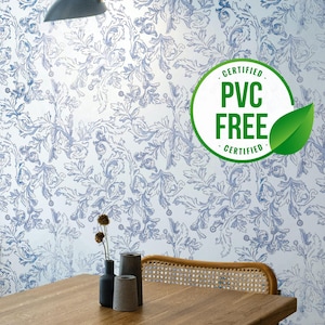 Blue and white art deco wallpaper | Removable Peel and Stick wallpaper or Unpasted wallpaper - PVC-Free |  Self-adhesive wallpaper