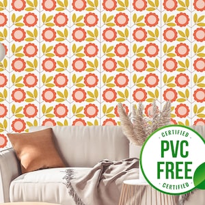 Bunte eklektische Blumentapete | Ablösbare Tapete oder ungeklebte Tapete - PVC-Frei | Retro Fun Selbstklebende Tapete