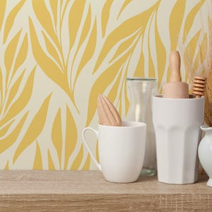 Yellow leaves wallpaper | Removable Peel and Stick wallpaper or Unpasted wallpaper - PVC-Free | Boho Scandi Self-adhesive wallpaper image 10