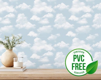 Soft clouds wallpaper | Removable Peel and Stick wallpaper or Unpasted wallpaper - PVC-Free | Boho Celestial Self-adhesive wallpaper