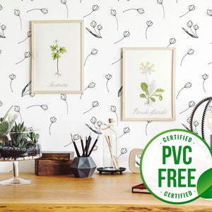 Minimalist floral self-adhesive wallpaper | Minimal Removable Peel and Stick wallpaper or Unpasted wallpaper - PVC-Free