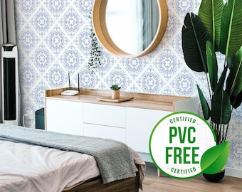 Moroccan style self-adhesive wallpaper | Blue and White Moroccan tile Removable Peel and Stick wallpaper or Unpasted wallpaper - PVC-Free
