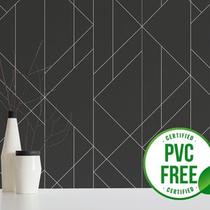 Große Tapete schwarz | Ablösbare Tapete oder ungeklebte Tapete - PVC-Frei | Geometrische Art Deco Selbstklebende Tapete