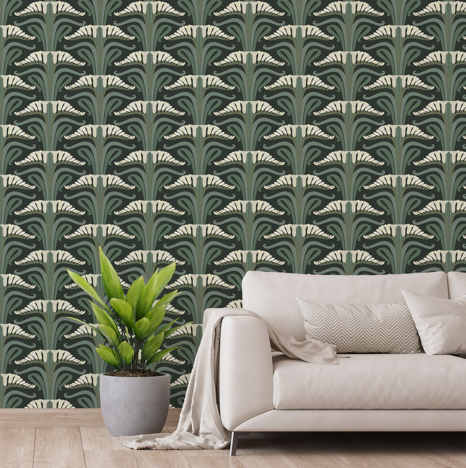 Green and White Art Nouveau Wallpaper Removable Peel and - Etsy