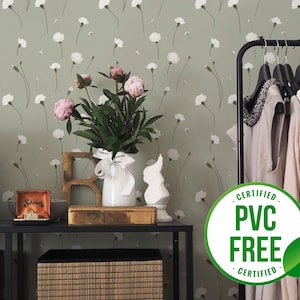 Hellgraue Kinderzimmer Tapete | Ablösbare Tapete oder ungeklebte Tapete - PVC-Frei | Boho Floral selbstklebende Tapete