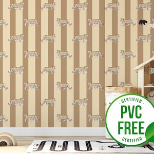Carta da parati a strisce beige tigrate / Carta da parati rimovibile Peel and Stick o Carta da parati non incollata - Senza PVC / Carta da parati autoadesiva retrò per bambini
