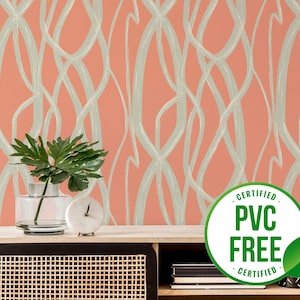 Orange Linien Tapete | Ablösbare Tapete oder ungeklebte Tapete - PVC-Frei | Klassische gestreifte selbstklebende Tapete
