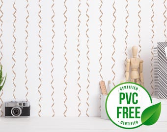 Wavy stripe wallpaper | Removable Peel and Stick wallpaper or Unpasted wallpaper - PVC-Free | Hand Drawn Striped Self-adhesive wallpaper