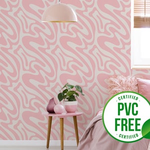 Pink fun wave wallpaper | Removable Peel and Stick wallpaper or Unpasted wallpaper - PVC-Free | Groovy Maximalist Self-adhesive wallpaper