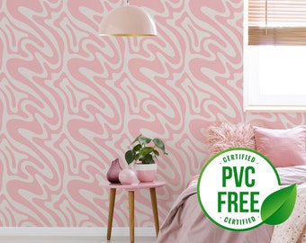 Pink fun wave wallpaper | Removable Peel and Stick wallpaper or Unpasted wallpaper - PVC-Free | Groovy Maximalist Self-adhesive wallpaper