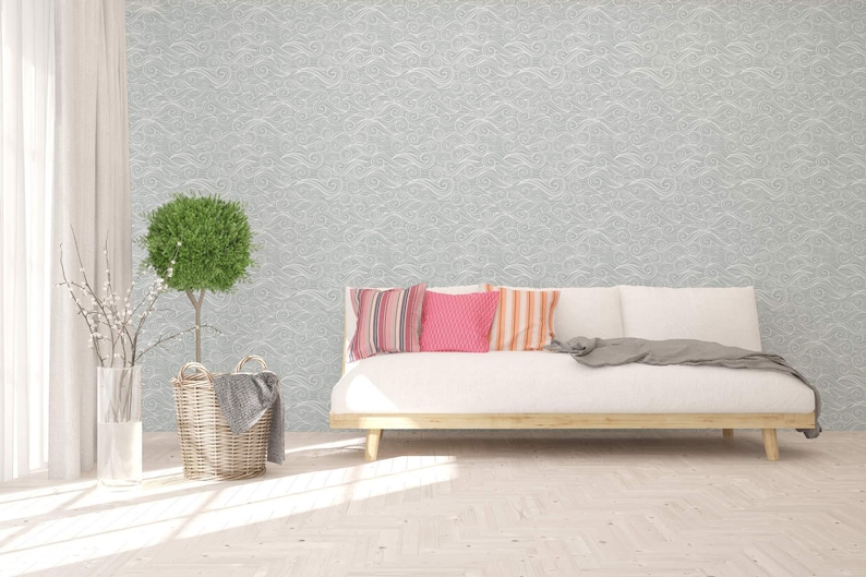 Coastal wallpaper | Ocean Wave Removable Peel and Stick wallpaper or Unpasted wallpaper - PVC-Free | Nautical Abstract Design image 6