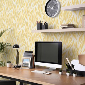 Yellow leaves wallpaper | Removable Peel and Stick wallpaper or Unpasted wallpaper - PVC-Free | Boho Scandi Self-adhesive wallpaper image 6