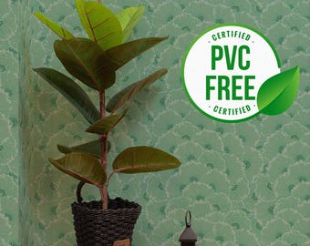 Green floral wallpaper | Removable Peel and Stick wallpaper or Unpasted wallpaper - PVC-Free | Vintage Self-adhesive wallpaper