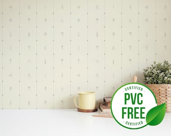 Yellow leaf stripes wallpaper | Removable Peel and Stick wallpaper or Unpasted wallpaper - PVC-Free | Scandinavian Self-adhesive wallpaper