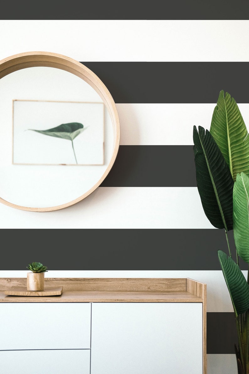 Stripe Selfadhesive Wallpaper Black and White Wide Stripe Etsy UK