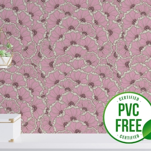 Rosa eklektische Tapete | Ablösbare Tapete oder ungeklebte Tapete - PVC-Frei | Vintage Mid-Century selbstklebende Tapete