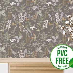 Graue zarte Tapete | Ablösbare Tapete oder ungeklebte Tapete - PVC-Frei | Floral Herbst Selbstklebende Tapete