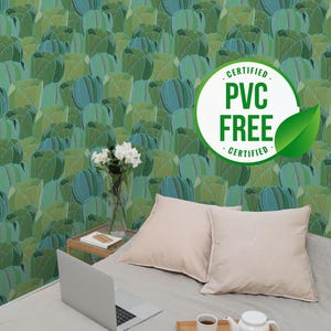 Green and blue floral wallpaper | Removable Peel and Stick wallpaper or Unpasted wallpaper - PVC-Free |  Self-adhesive wallpaper