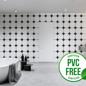 Black and white tile wallpaper | Removable Peel and Stick wallpaper or Unpasted wallpaper - PVC-Free | Grid Striped Self-adhesive wallpaper