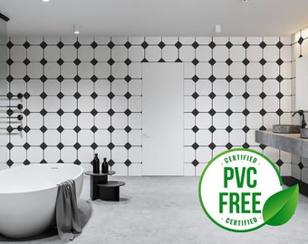 Black and white tile wallpaper | Removable Peel and Stick wallpaper or Unpasted wallpaper - PVC-Free | Grid Striped Self-adhesive wallpaper